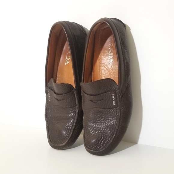 PRADA Men Brown Saffiano Leather Driving Loafers 8 - Picture 1 of 17